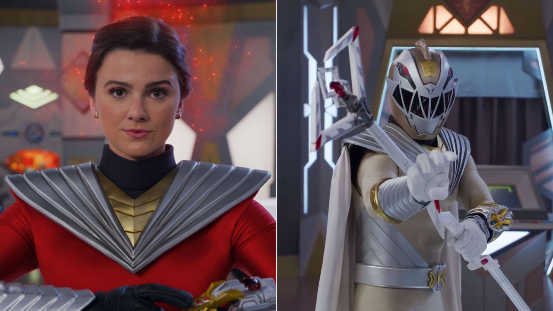 (L-R): Amelia Jones (Hunter Deno) and Zayto (Russell Curry) in Power Rangers Cosmic Fury - Netflix © 2023