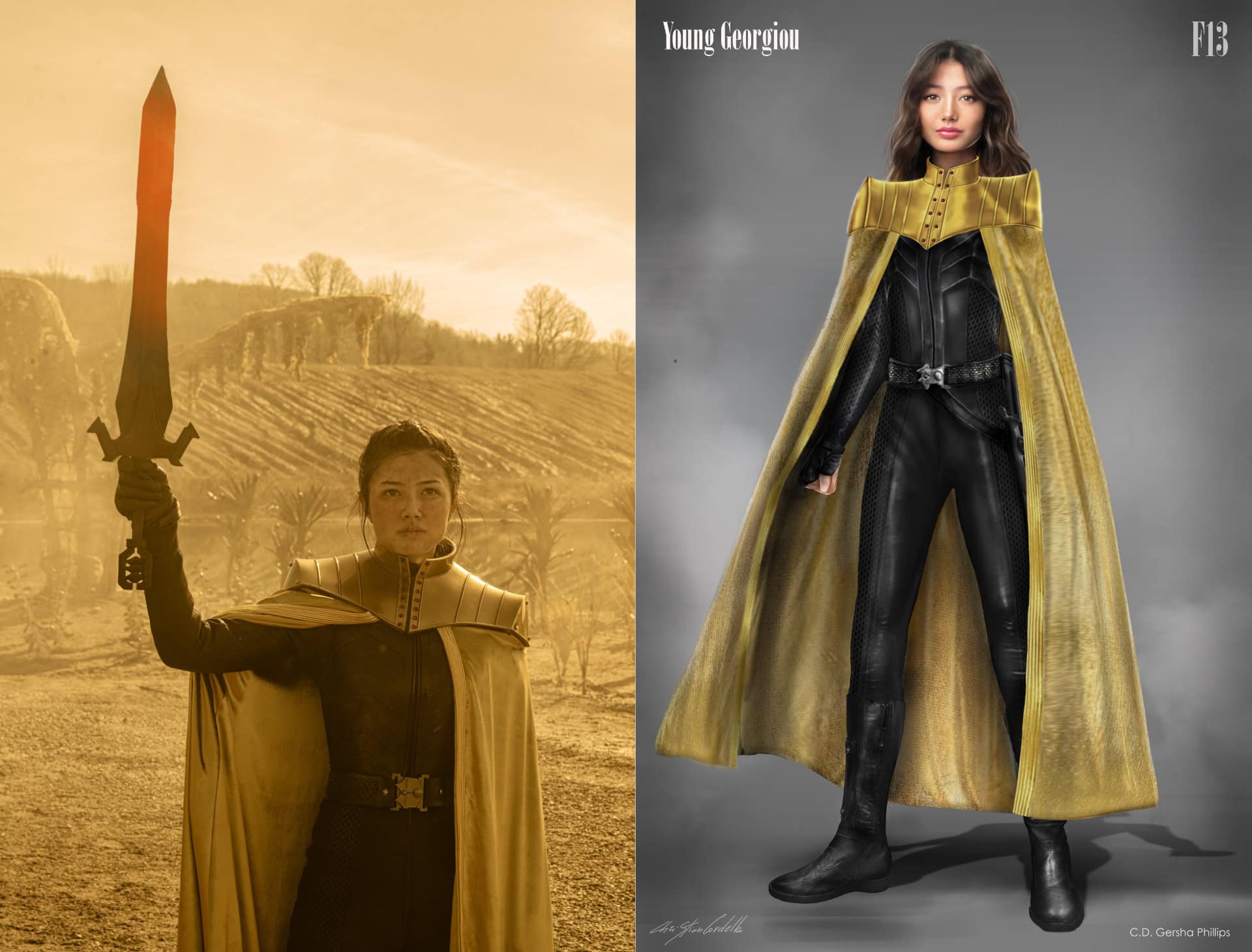 (Left): Young Philippa Georgiou (Miku Martineau) in Star Trek: Section 31 - Michael Gibson/Paramount+. (Right): Artwork for the Emperor costume - Gersha Phillips/Paramount+