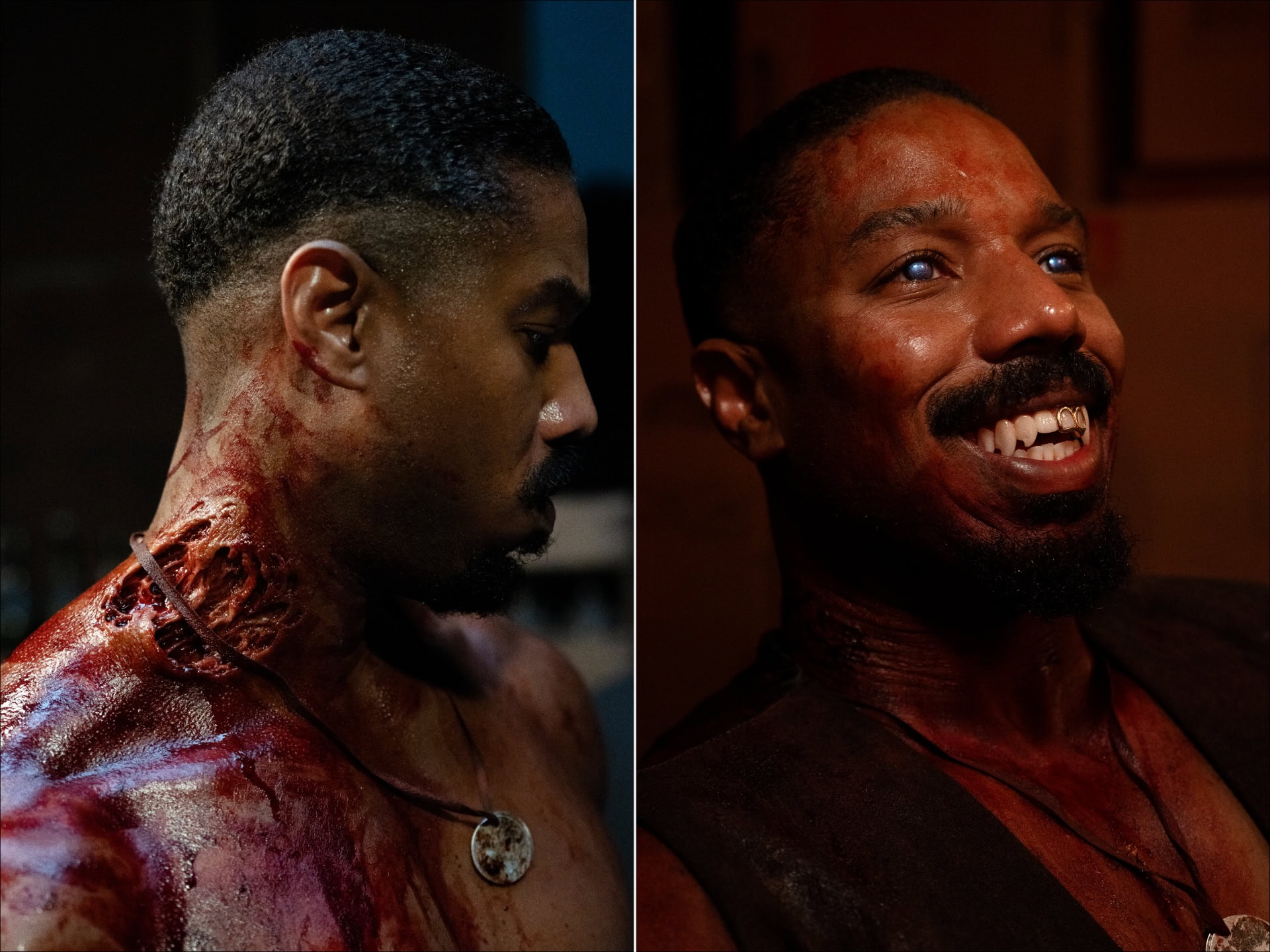Stack (Michael B. Jordan)'s vampire makeup in Sinners - Mike Fontaine Productions/Warner Bros.